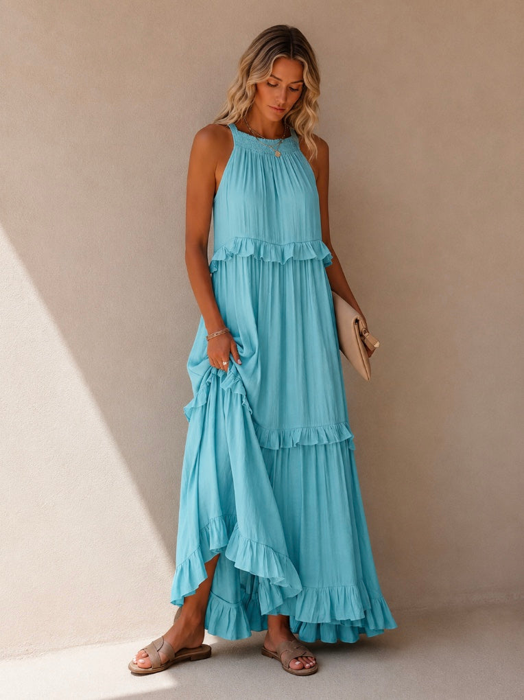 VESTIDO COMPRIDO COM FOLHOS