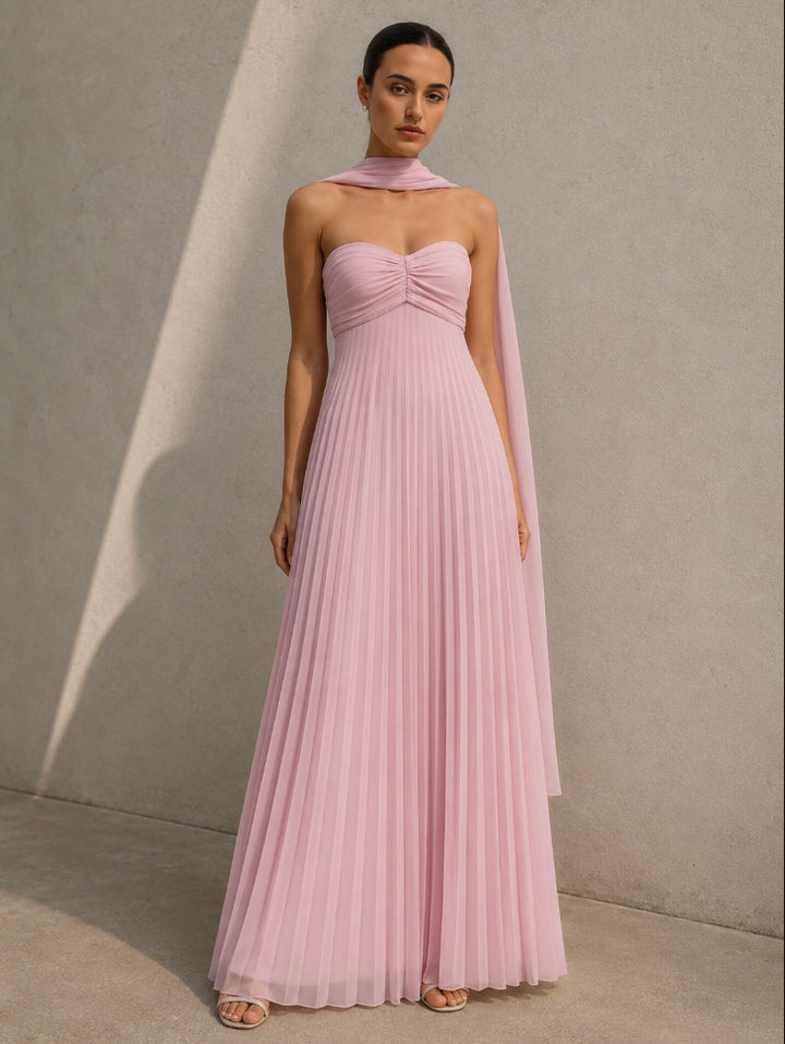 VESTIDO PLISADO SIN TIRANTES