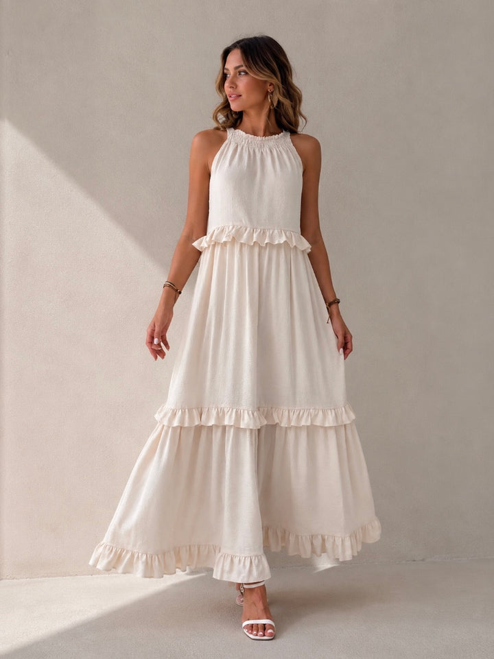 VESTIDO COMPRIDO COM FOLHOS