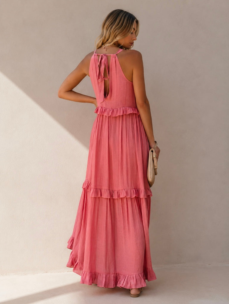 VESTIDO COMPRIDO COM FOLHOS