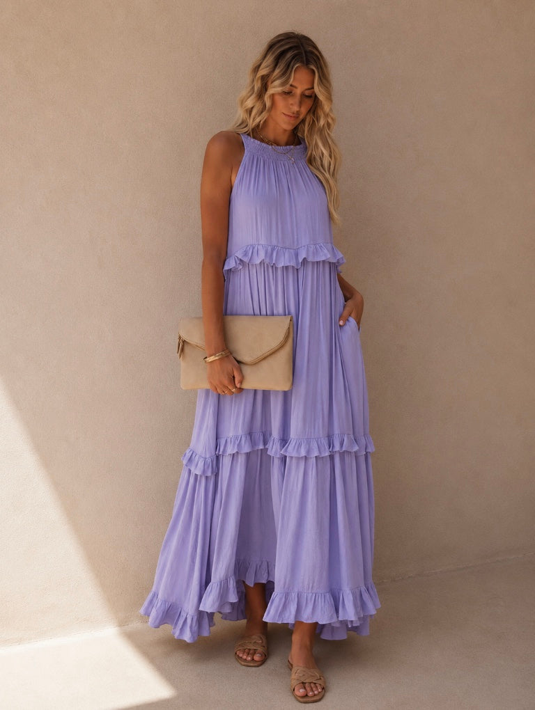 VESTIDO COMPRIDO COM FOLHOS