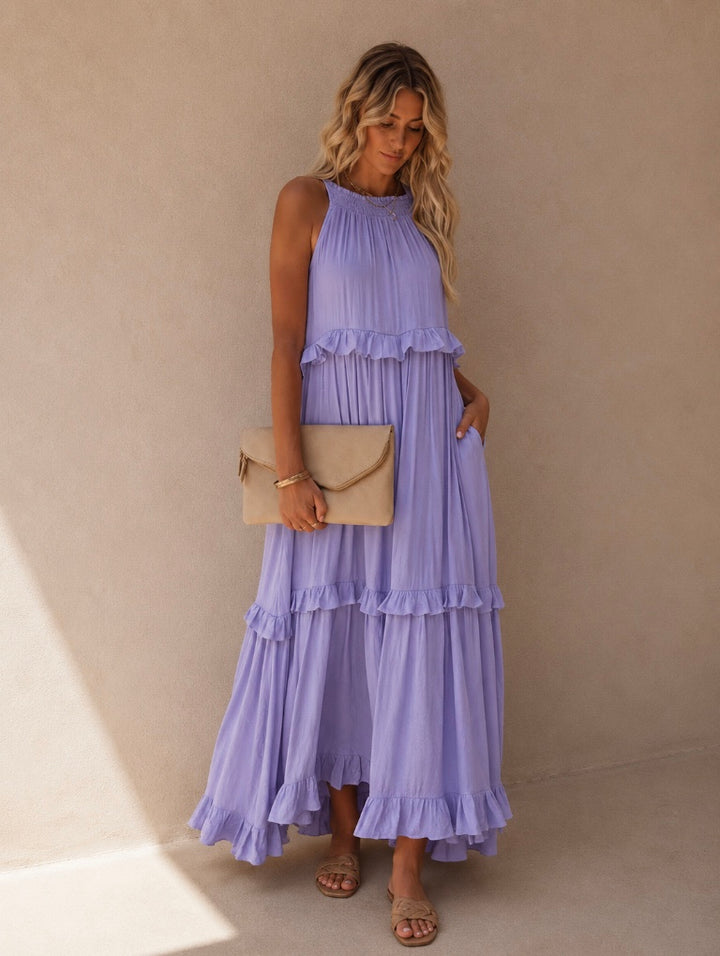 VESTIDO COMPRIDO COM FOLHOS