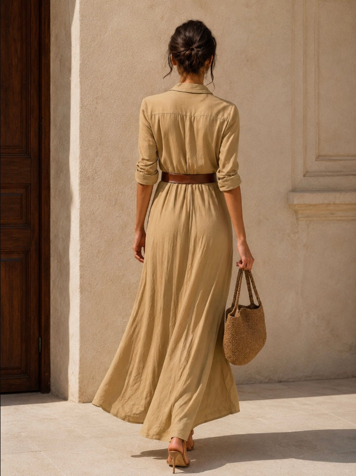 VESTIDO LARGO CON MANGAS LARGAS